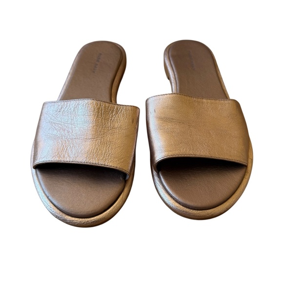 2 PR PURE NAVY LEATHER SLIDE SANDALS ROSE GOLD & SILVER LOW HEEL SUMMER CHIC 8.5 - Picture 4 of 11